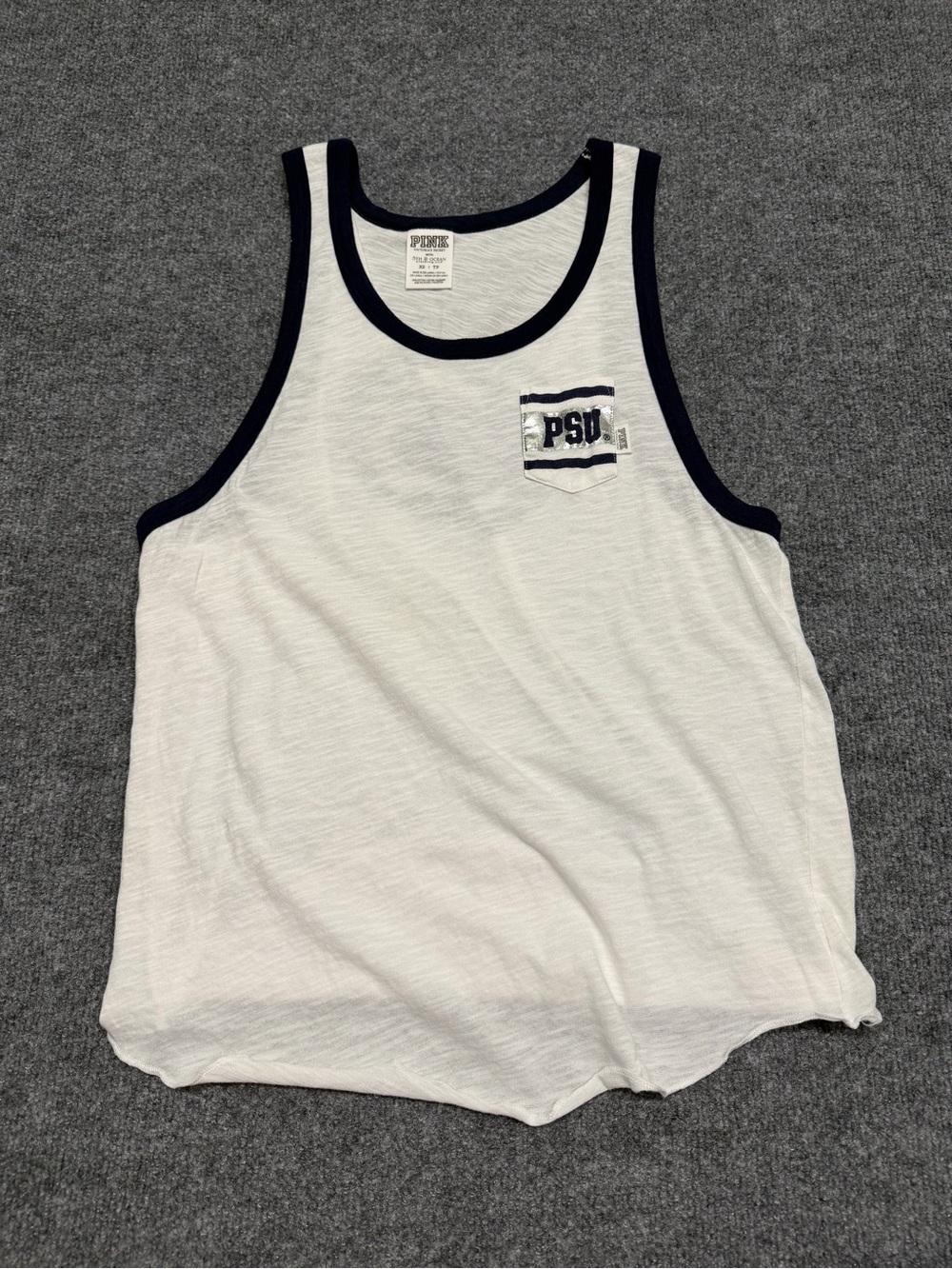 PINK Victoria's Secret White Tank with Black Trim and PSD Pocket Logo